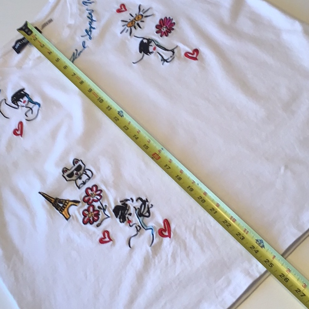 Karl Lagerfeld Embroidered Logo Whimsy Short Sleeve Tee Sketch Artwork Paris - Picture 14 of 15